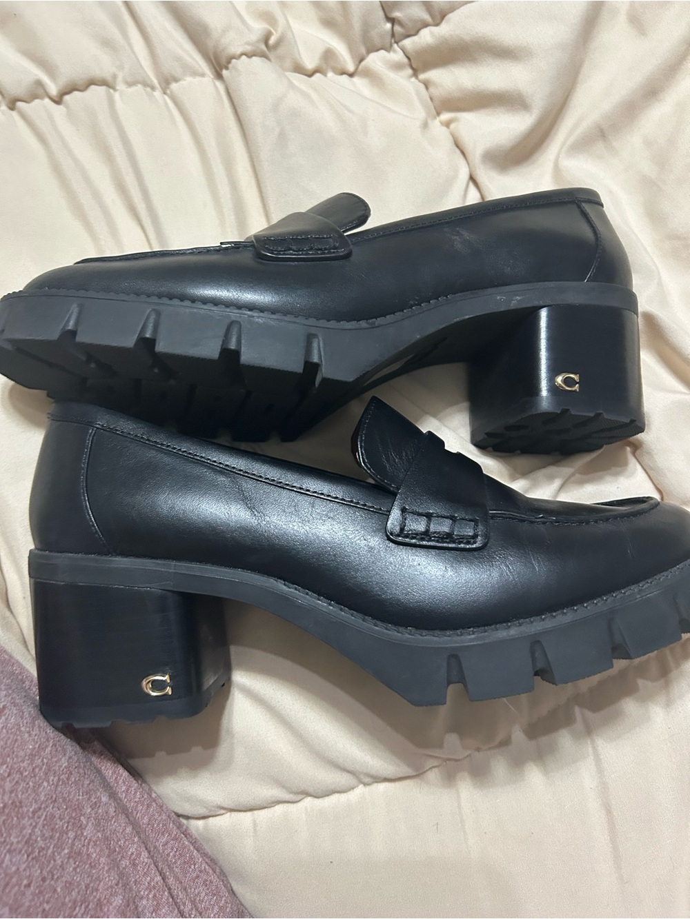 Coach Black Leather Chunky Heel Loafers Women's Size 8.5 B new without box
